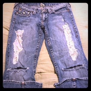 True religion bee hive patched jeans.